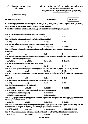 Đề thi thử Tốt nghiệp THPT môn Hóa học - Mã đề 210 - Năm học 2020-2021 - Sở giáo dục và đào tạo Bắc Ninh (Có đáp án)